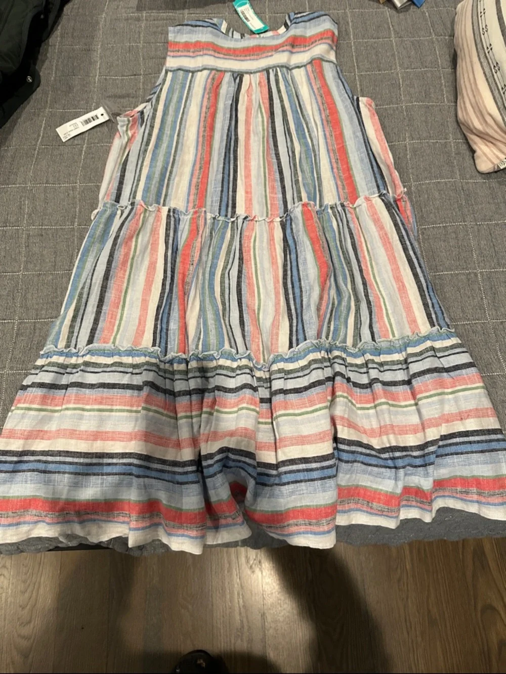 Striped Tiered Sleeveless Linen Dress - Multicolor-by Tribal Jeans NWT - Picture 3 of 4